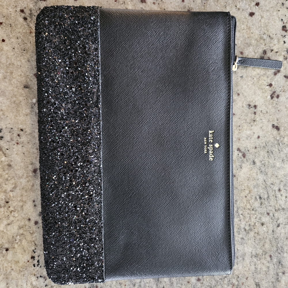 Kate Spade Black Glitter Clutch